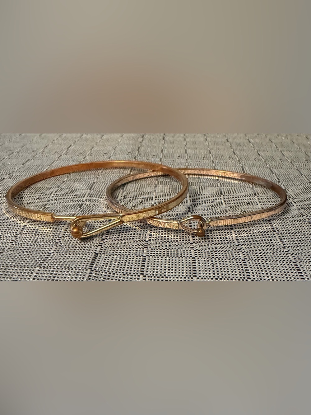 Two Gold Tone Hammered Bangle Bracelet Set - Women Accessories
